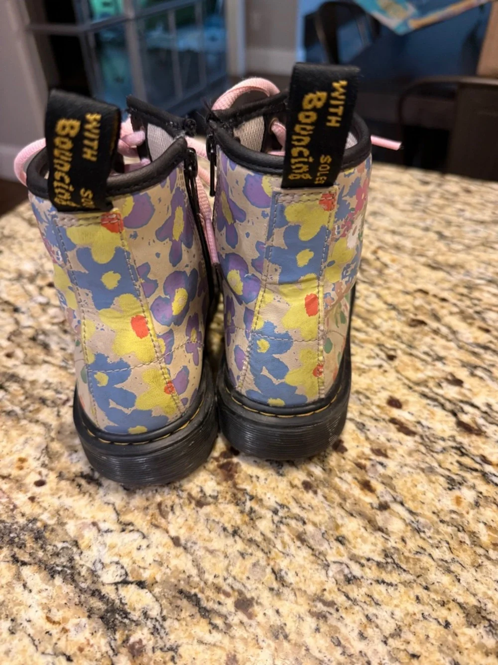 Dr. Martens Floral Print Lace-Up Combat Boots with Pink Laces